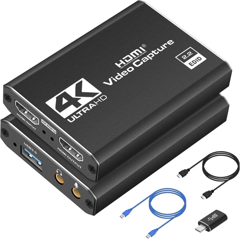Dcyfol 4K HDMI Capture Card for Streaming, Full HD 1080P 60FPS USB Cam Link Game Audio Video Capture Card Nintendo Switch/PS5/3ds/Xbox/PS4 (Black) - Image 1